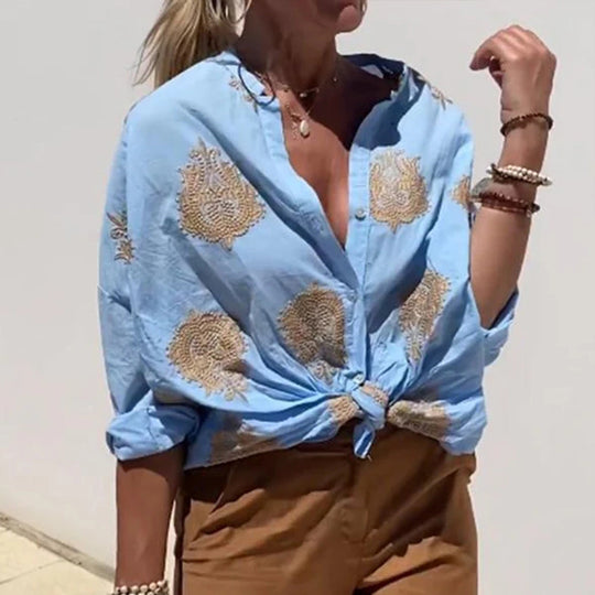 Damen Bluse mit kunstvollen Stickereien und weiten Ärmeln Heidi-Mode