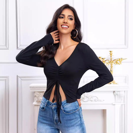 Damen Wrap-Bluse mit Ballonärmeln EB