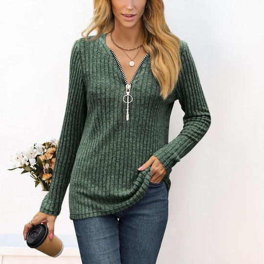 Damen Strickpullover mit modernem Reißverschluss EB