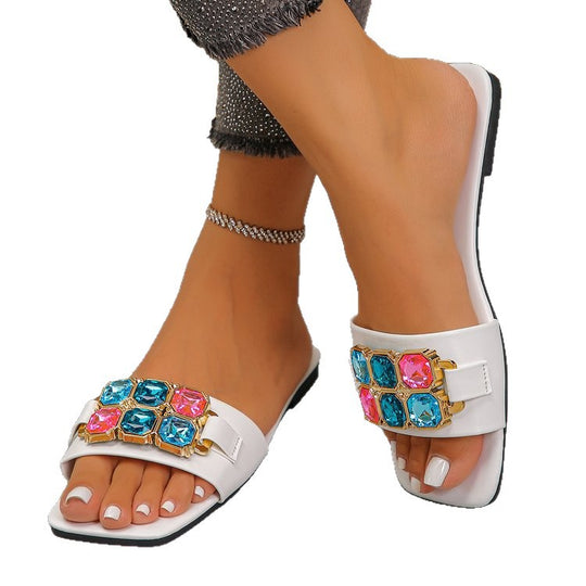 Damen Modische Pantoletten mit Schmuckdetails EB