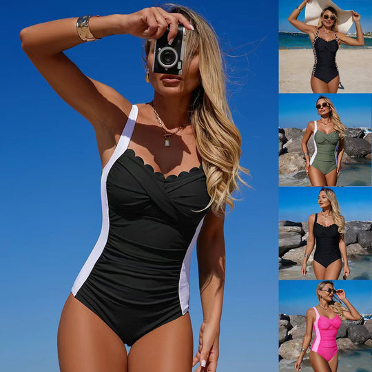 Damen Eleganter Einteiler Badeanzug mit raffinierten Tierprint-Details EB