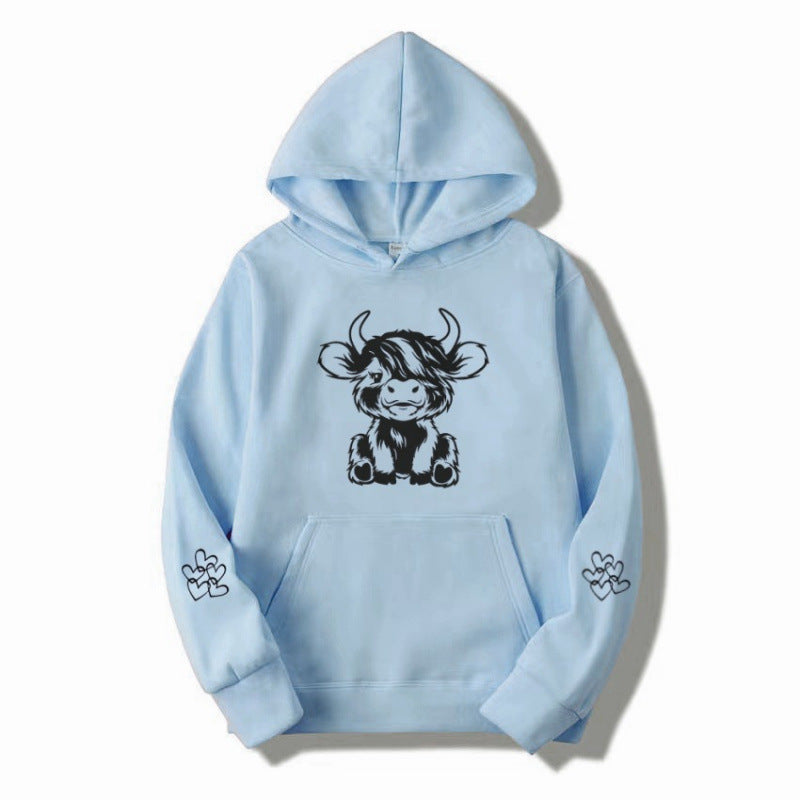 Damen Kapuzensweater mit entzückendem Kuhmotiv und praktischen Kängurutaschen EB