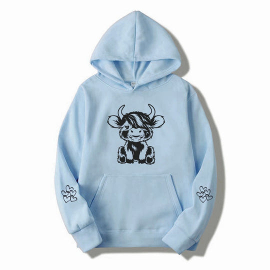 Damen Kapuzensweater mit entzückendem Kuhmotiv und praktischen Kängurutaschen EB