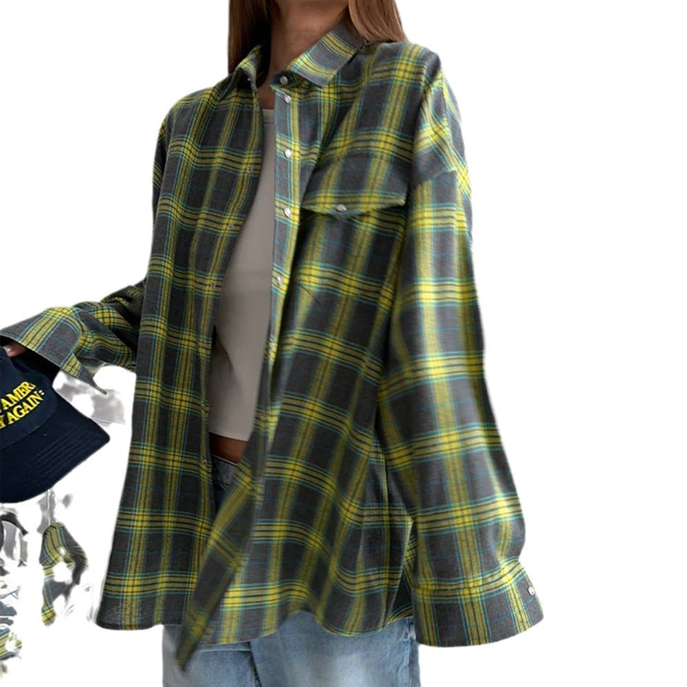 Damen karierte Hemdbluse im lässigen Oversize-Stil EB