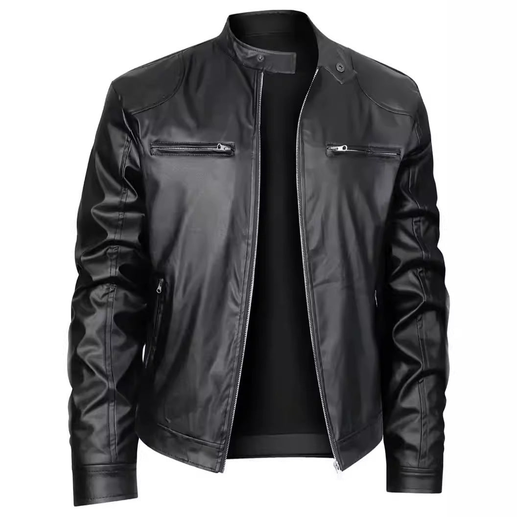 Herren Bikerjacke aus weichem Leder mit Stehkragen EB