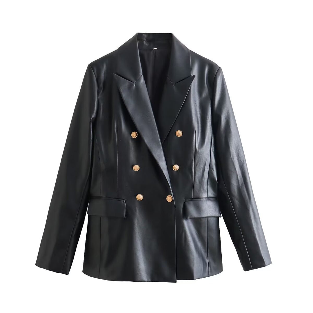 Damen Doppelreihige Kunstlederblazer EB