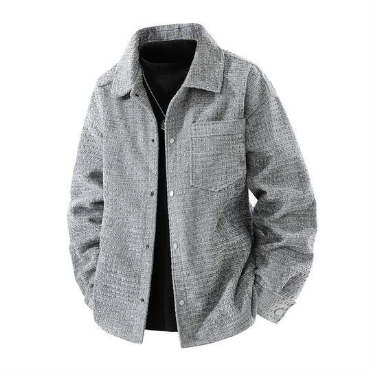 Herren strukturierte Overshirt-Jacke aus Waffelstrickoptik mit Druckknopfverschluss und Brusttasche EB