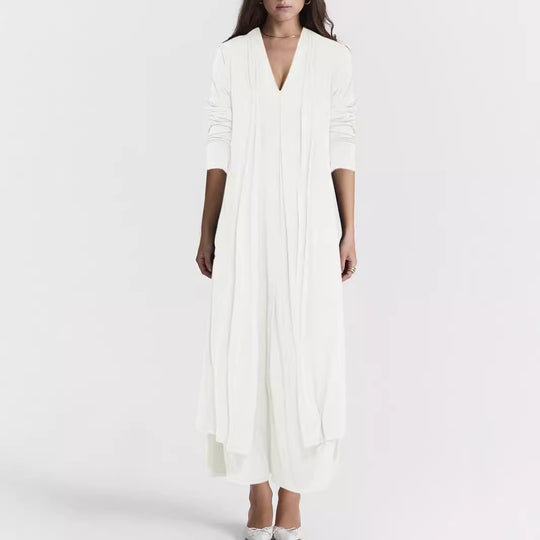 Damen luftiger Maxi-Rock mit elegantem V-Ausschnitt und fließendem Schnitt EB
