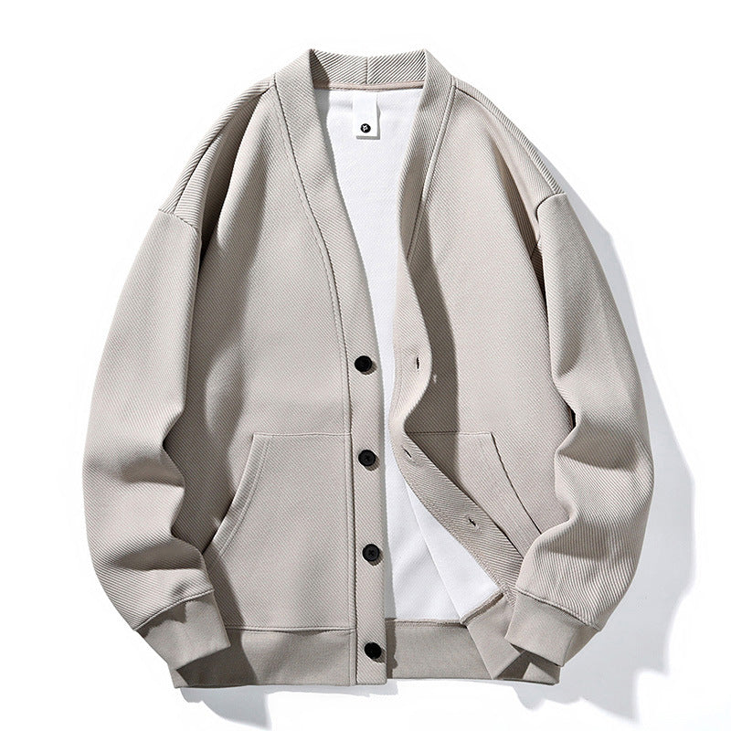 Herren oversized Strickcardigan mit V-Ausschnitt, Knopfleiste und aufgesetzten Taschen EB