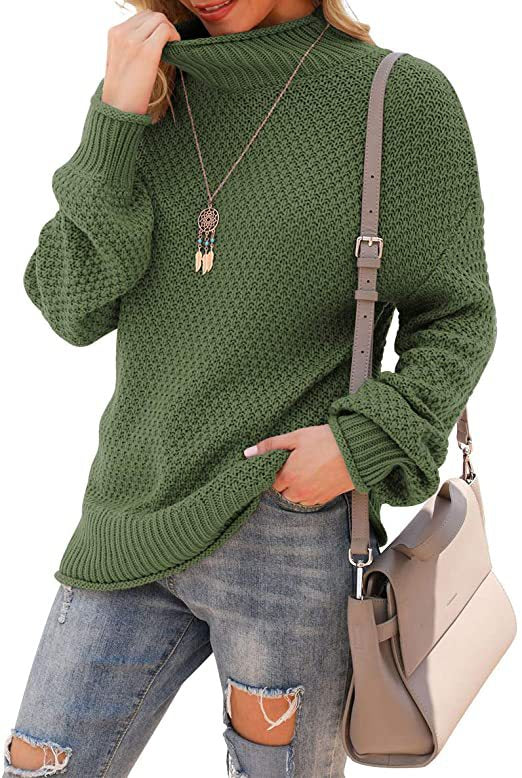 Damen Pullover mit hohem Kragen und strukturiertem Strickmuster EB