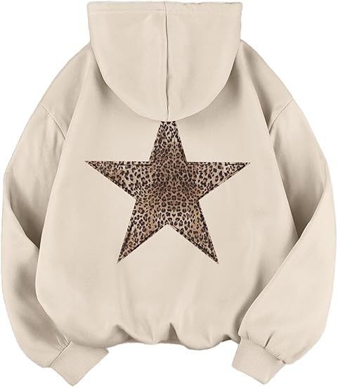 Damen lässiger Kapuzenpullover mit leopardem Muster auf Stern EB