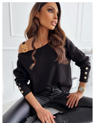 Damen Trendy Oversize Pullover mit Schulterdetails EB