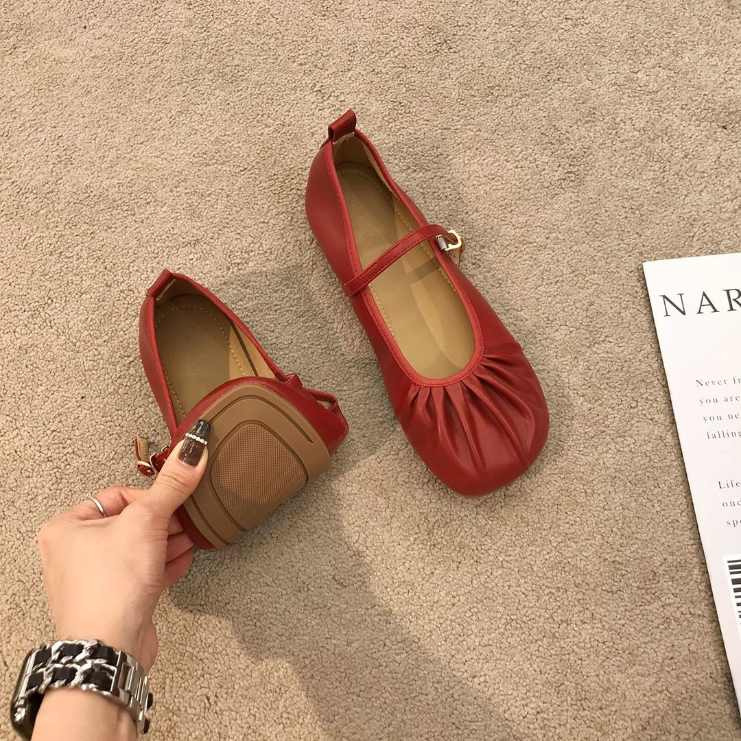 Damen Ballerinas mit modischem Riemchen und femininer Faltenoptik EB