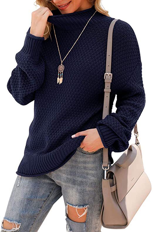 Damen Pullover mit hohem Kragen und strukturiertem Strickmuster EB