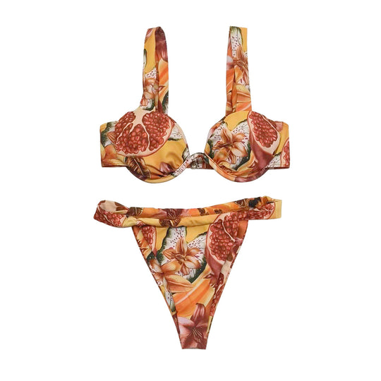 Damen Push-Up Bikini mit modischen Trägern und floralem Muster EB