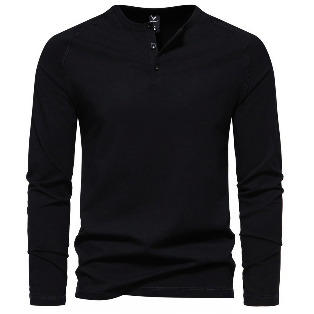 Herren nan langärmeliges Henley-Shirt aus Baumwollmischung mit Knopfleiste und schmaler Schnitt EB