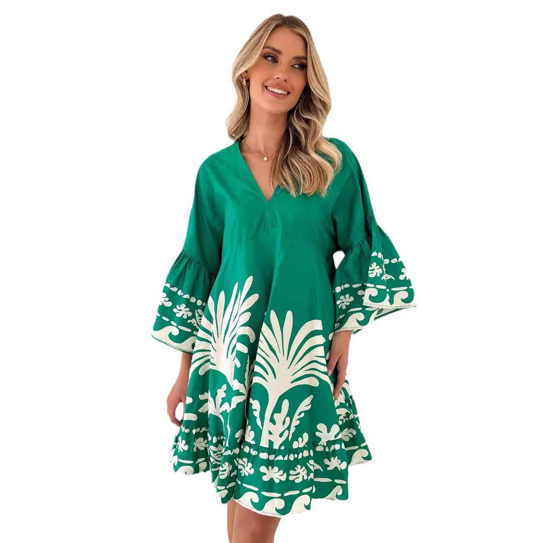 Damen Freizeitkleid mit voluminösen Ärmeln und strukturierten Rüschendetails EB