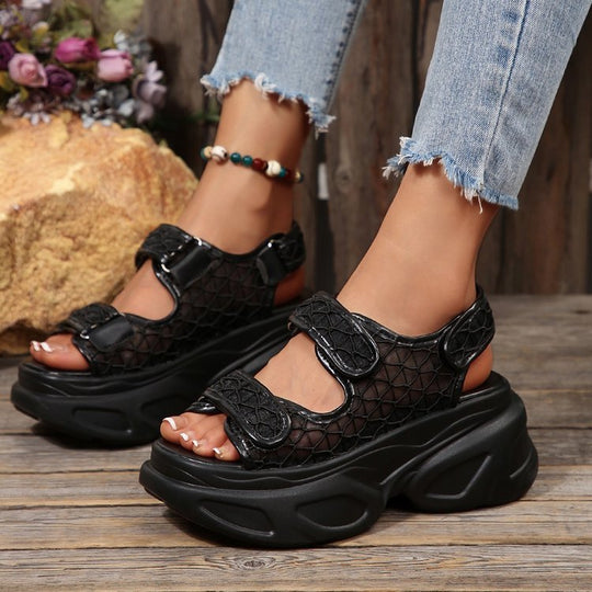 Damen Riemchen-Sandalen mit bequemem Tragkomfort und atmungsaktiver Netzstruktur EB