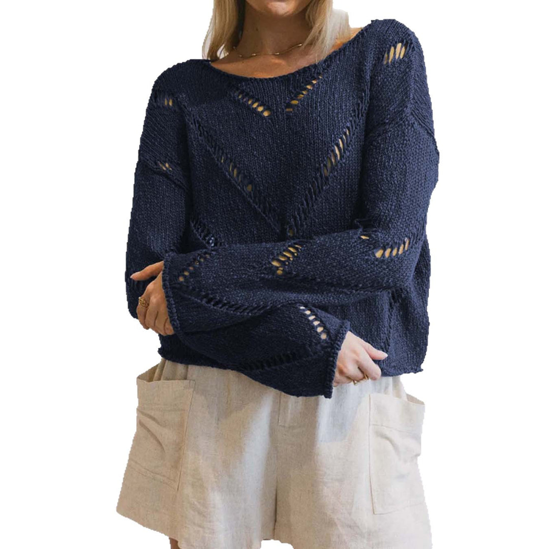 Damen lässiger Strickpullover mit luftiger Maschenstruktur EB
