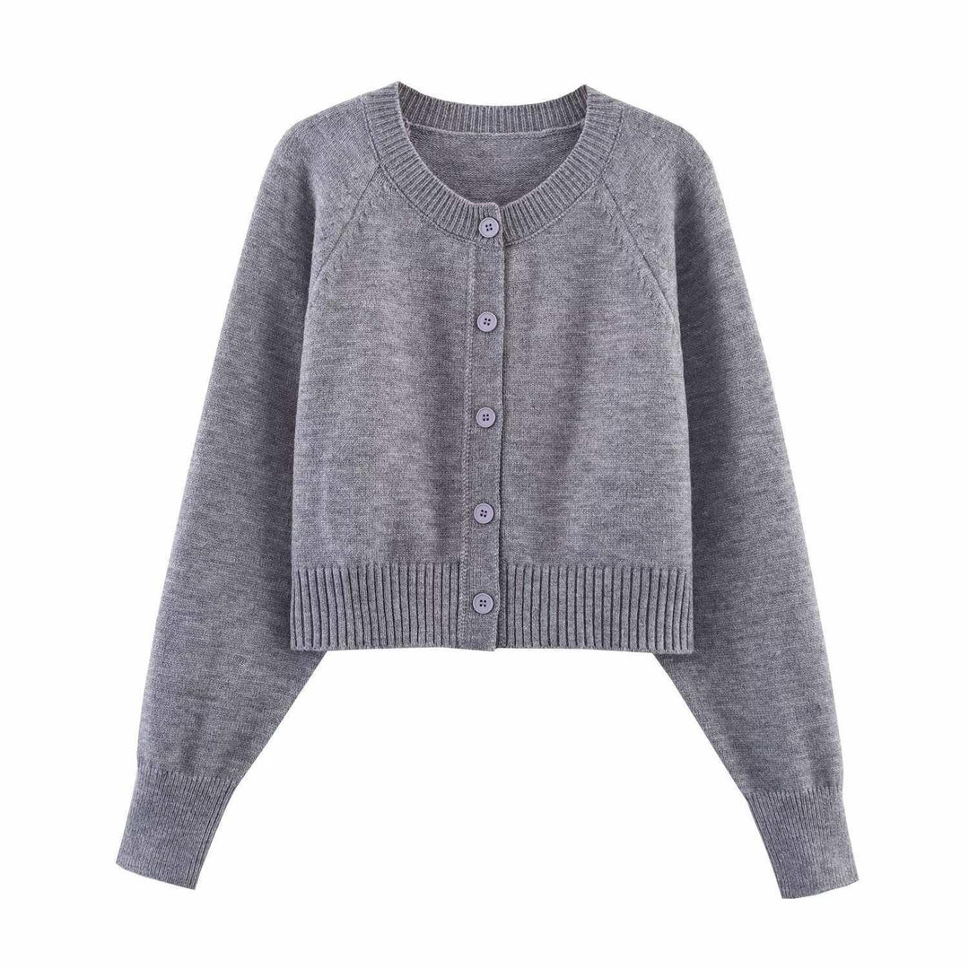 Damen cropped Strickjacke mit Knopfdetails und elastischem Bund EB