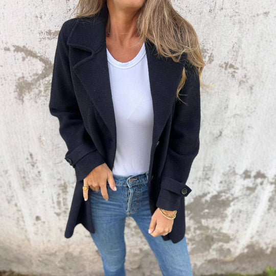 Damen Fleece-Mantel mit doppelter Knopfleiste und großem Revers EB