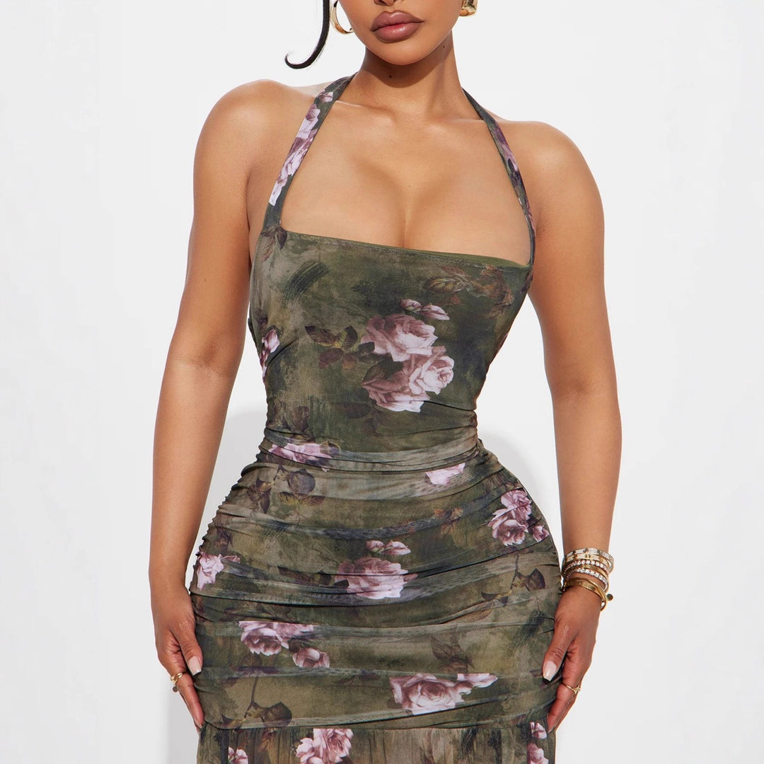 Damen Schulterfreies Maxikleid mit elastischen Rüschendetails EB