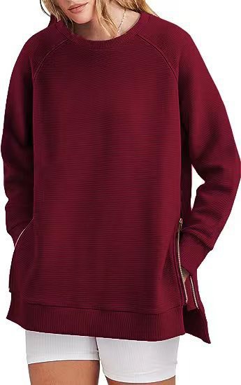 Damen lässiger Sweatshirt mit Seitentaschen und Reißverschluss EB