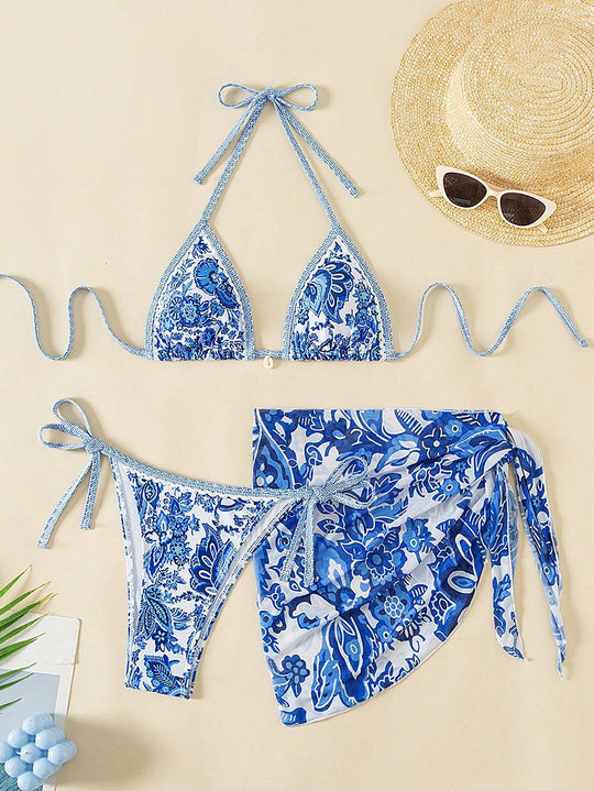 Damen Triangel-Bikini-Set mit elegantem Wickelrock EB