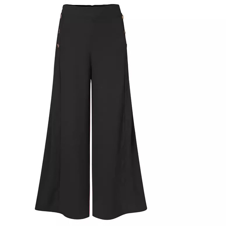 Damen Palazzo-Hosen mit dekorativen Knopfdetails und weitem Bein EB