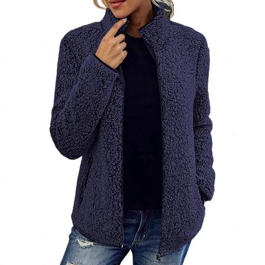 Damen kuschelige Fleecejacke mit hohem Kragen und praktischen Taschen EB