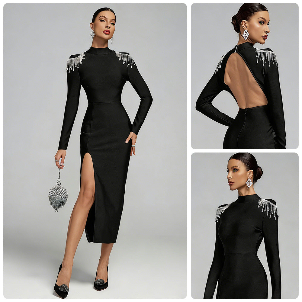 Damen Elegantes Abendkleid mit funkelnden Schulterdetails und figurbetontem Schnitt EB