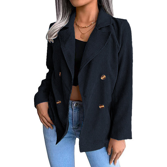 Damen modische Cordjacke mit doppelter Knopfleiste EB