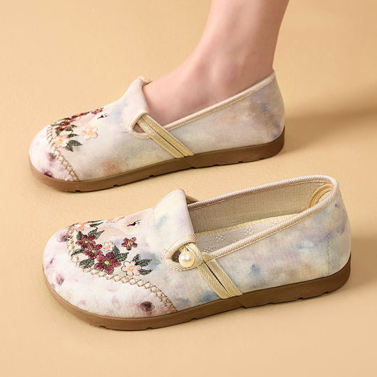 Damen Hausschläppchen mit floraler Stickerei und elegantem Riemen EB