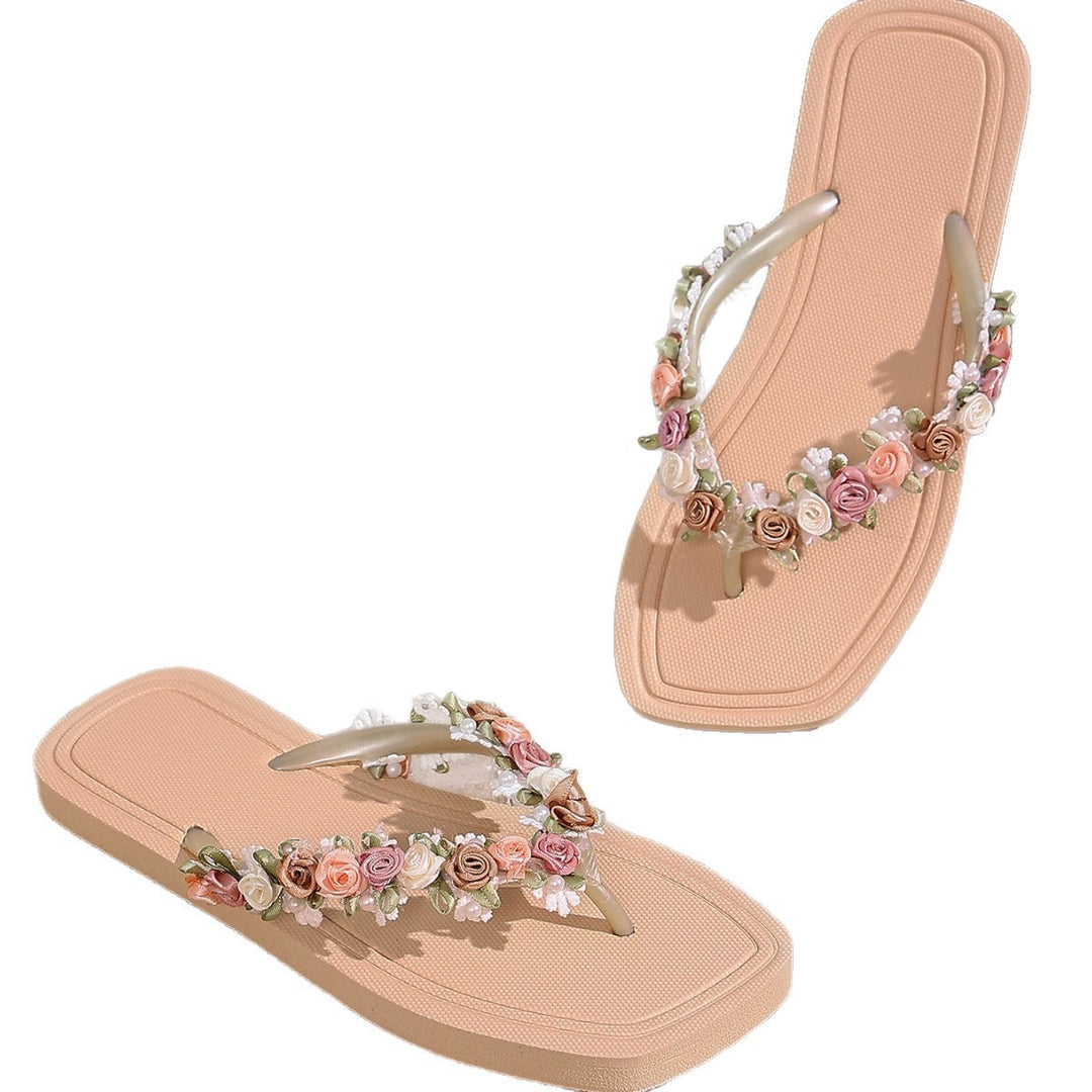 Damen Elegante und florale Zehentrenner-Sandalen EB