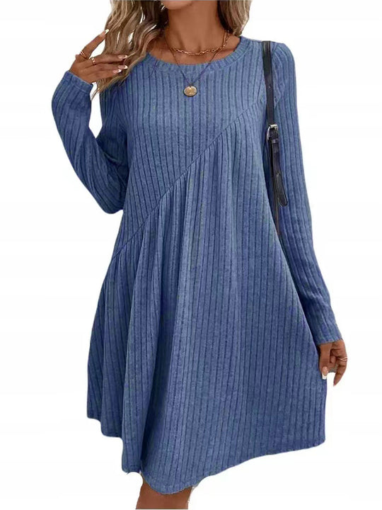 Damen lässiges Strickkleid mit asymmetrischem Schnitt und langen Ärmeln EB