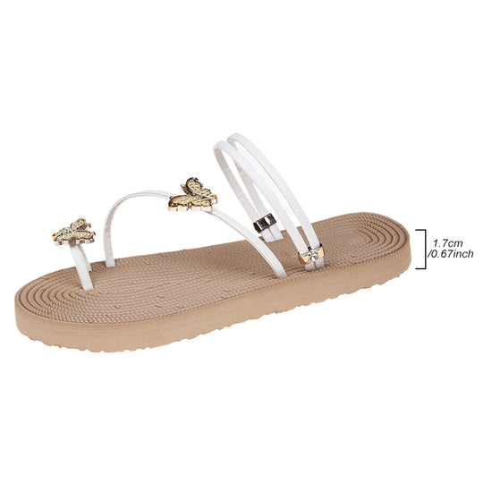 Damen Flip-Flop Sandalen mit funkelnden Schmetterlings-Details EB