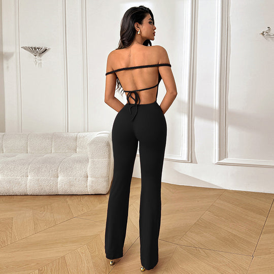 Damen eleganter Off-Shoulder-Jumpsuit mit figurbetontem Design EB
