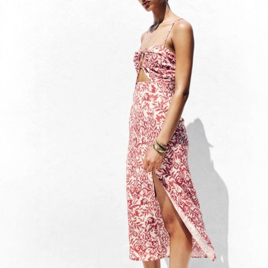 Damen Maxikleid mit raffiniertem Cut-Out-Design und verstellbaren Spaghettiträgern EB