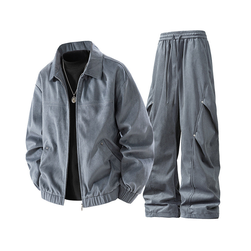 Herren lässiges Cord-Trainingsanzug-Set mit Reißverschlussjacke und weiten Cargohosen EB