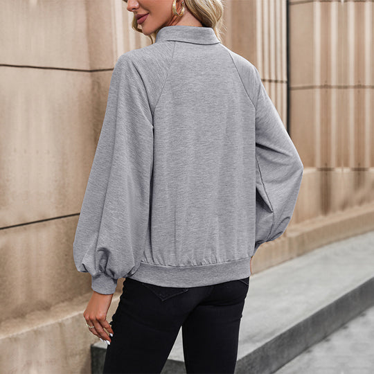 Damen legeres Sweatshirt mit strukturierter Knopfleiste und Ballonärmeln EB