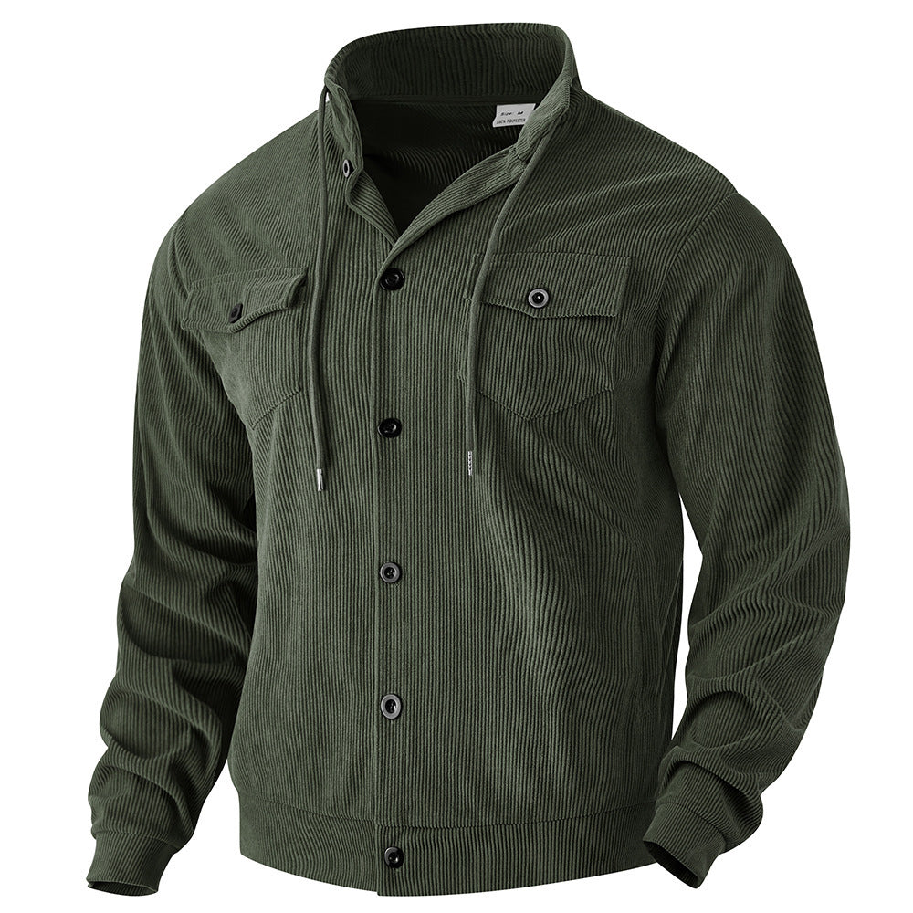 Herren nan strukturierte Cord-Workerjacke mit verdeckter Kapuze, Druckknopfverschluss und aufgesetzten Brusttaschen EB
