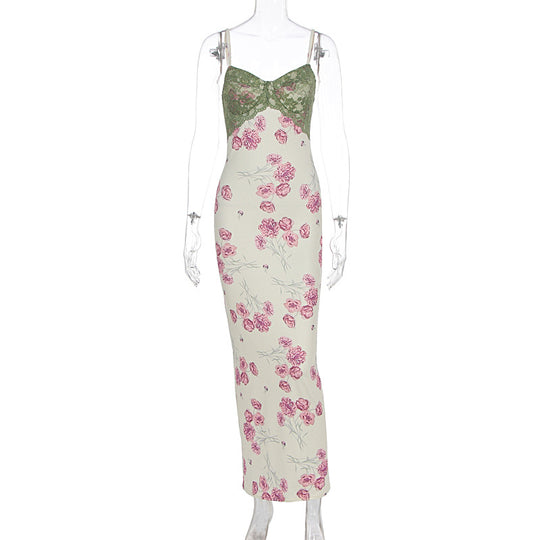 Damen Etuikleid mit floralem Design und transparenten Spitzenakzenten EB