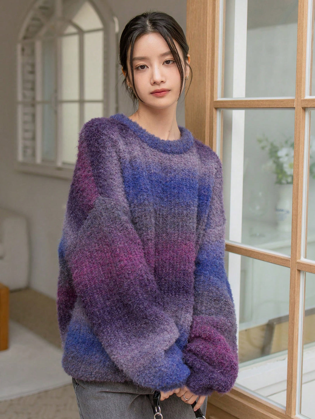 Damen Flauschiger Pullover mit strukturiertem Farbverlauf und weitem Schnitt EB