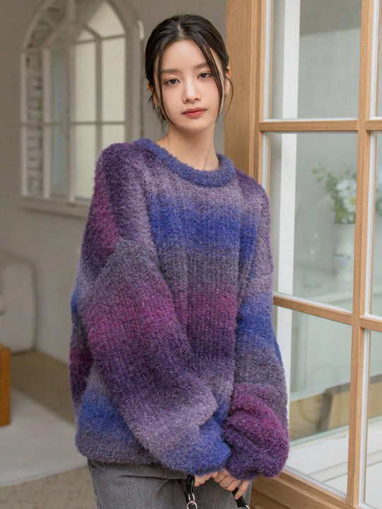 Damen Flauschiger Pullover mit strukturiertem Farbverlauf und weitem Schnitt EB