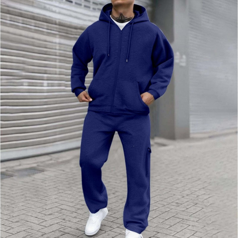 Herren nan athletischer Zip-Sweatset mit Cargo-Jogginghose, ergonomischen Nähten und gerippten Bündchen EB