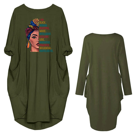 Damen Kleid mit lässigem Schnitt und kreativen Motiv und praktischen Taschen EB