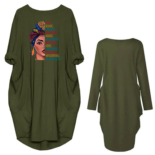 Damen Kleid mit lässigem Schnitt und kreativen Motiv und praktischen Taschen EB