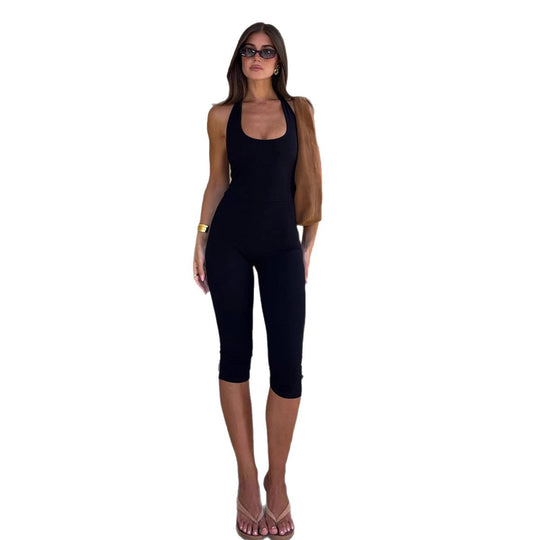 Damen Langärmliger Jumpsuit mit tiefem Ausschnitt und figurbetontem Design EB