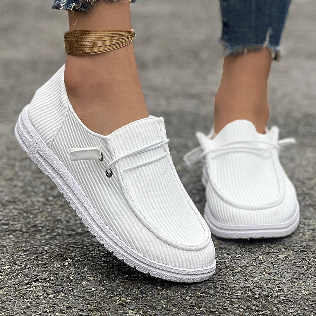 Damen nan lässige Slip-On Sneaker-Halbschuhe mit geripptem Textilobermaterial und elastischer Schnürung EB