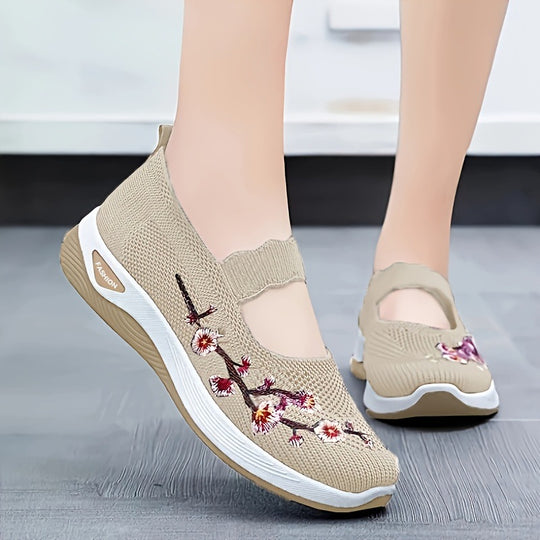 Damen modische Stoffschuhe mit elastischem Riemen und floralem Design EB